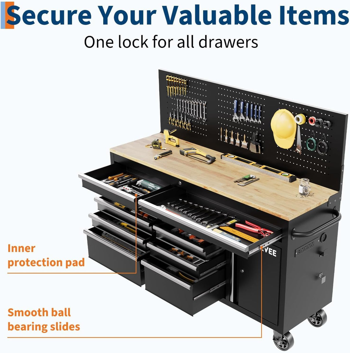 60 in Rolling Tool Chest, 10 Drawers Mobile Garage Tool Cabinet