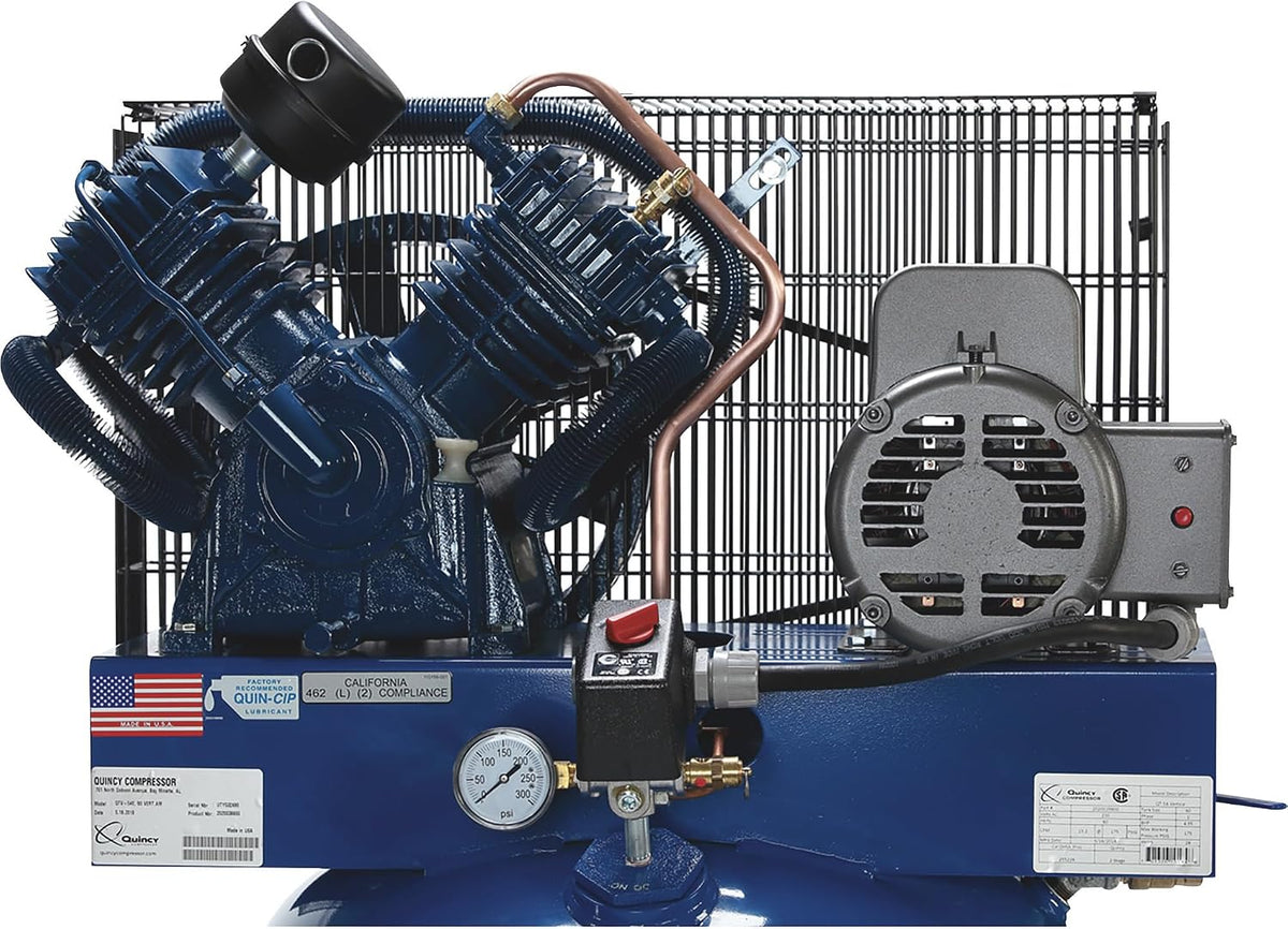 Quincy QT-54 Splash Lubricated Reciprocating Air Compressor - 5 HP, 230 Volt, 1 Phase, 60-Gallon Vertical, Model Number 2V41C60VC
