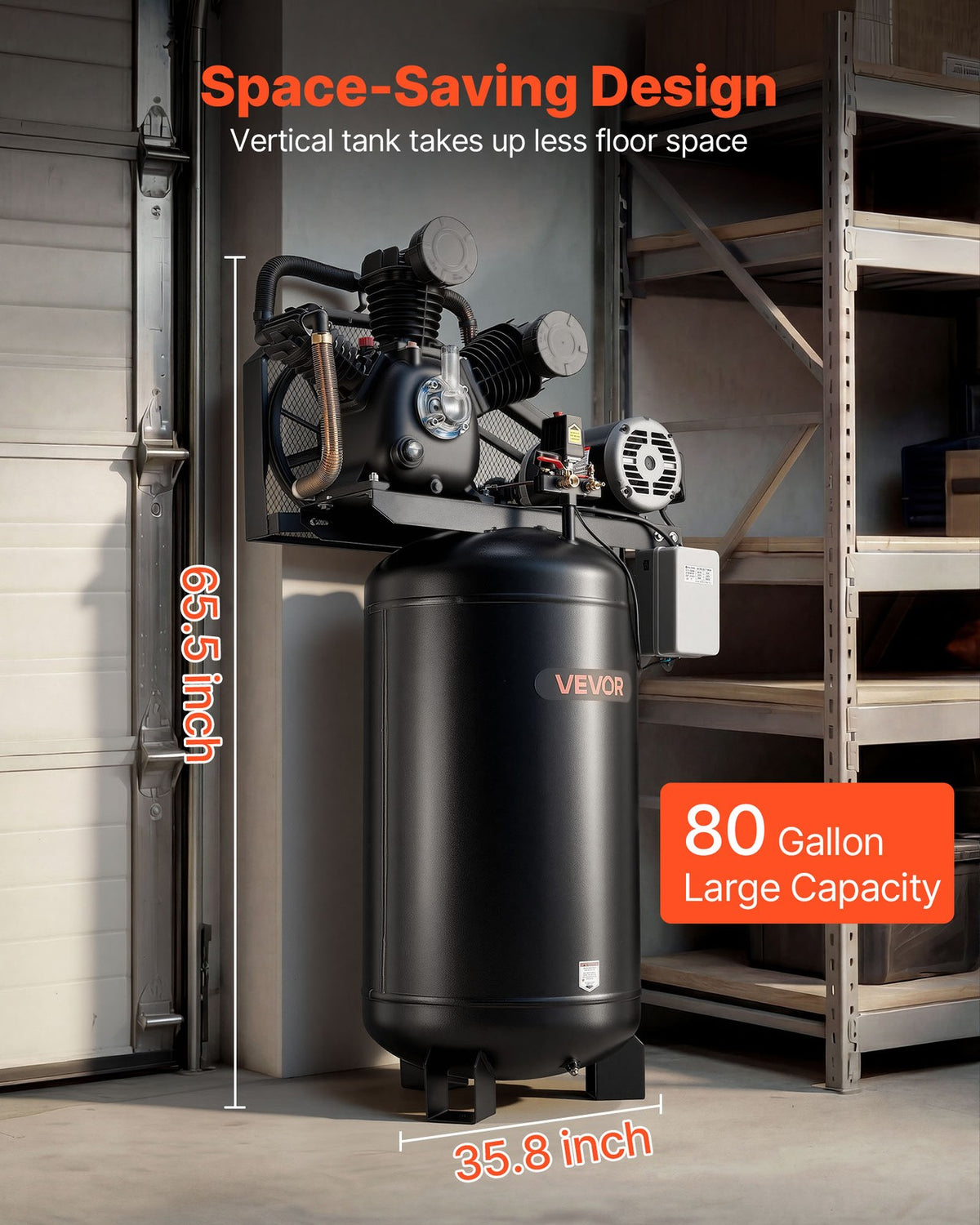 VEVOR 80 Gallons Heavy-Duty Air Compressor 10HP 17 SCFM at 90PSI Oil-Lubricated