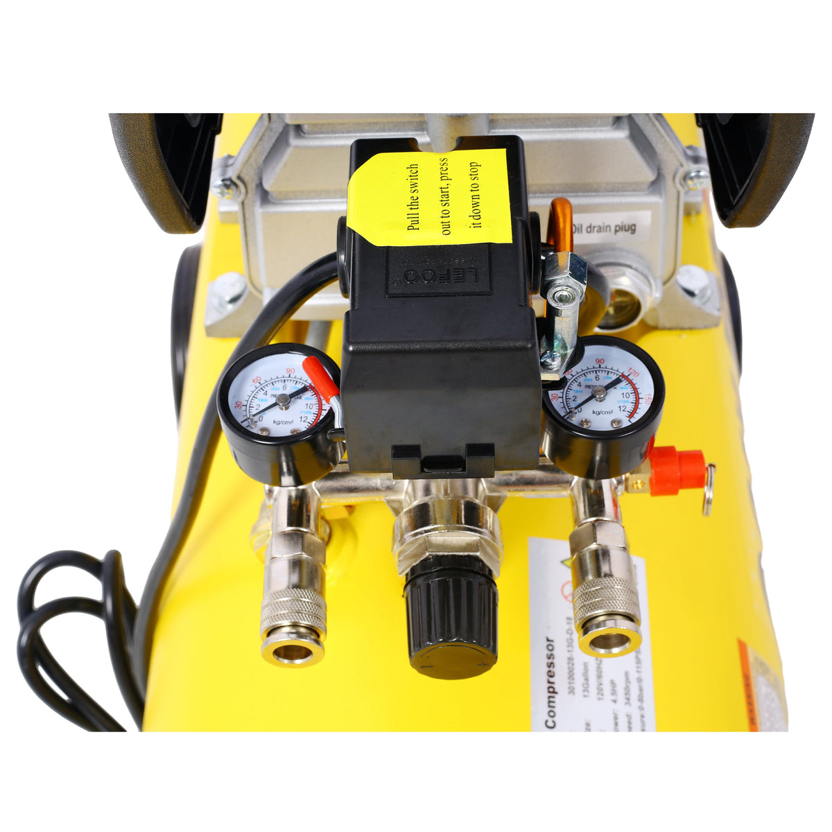 4.5HP Portable 13-Gallon Oil-Lubricated Air Compressor with Wheels – Yellow