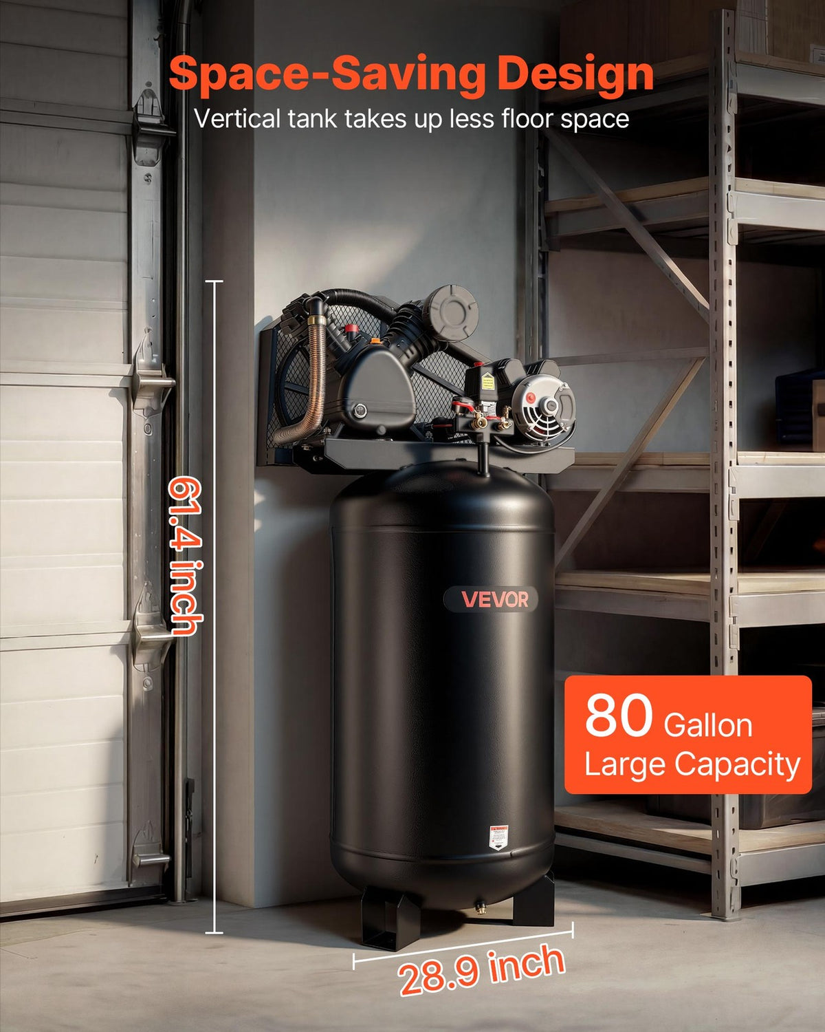 VEVOR 80 Gallons Heavy-Duty Air Compressor 5HP 10 SCFM at 90PSI Oil-Lubricated