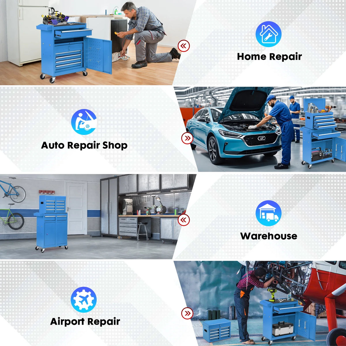5-Drawer Rolling Tool Chest with Lockable Toolbox, Large Capacity Metal Tool Cabinet with Detachable Top Box, Storage Organizer for Garage & Workshop, Blue