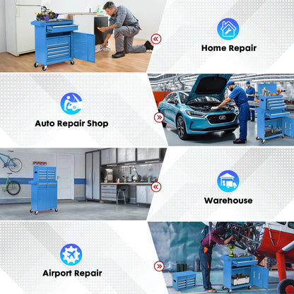 5-Drawer Rolling Tool Chest with Lockable Toolbox, Large Capacity Metal Tool Cabinet with Detachable Top Box, Storage Organizer for Garage & Workshop, Blue