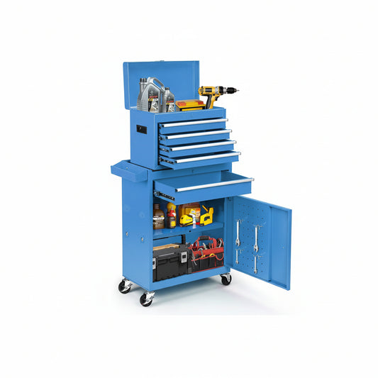 5-Drawer Rolling Tool Chest with Lockable Toolbox, Large Capacity Metal Tool Cabinet with Detachable Top Box, Storage Organizer for Garage & Workshop, Blue