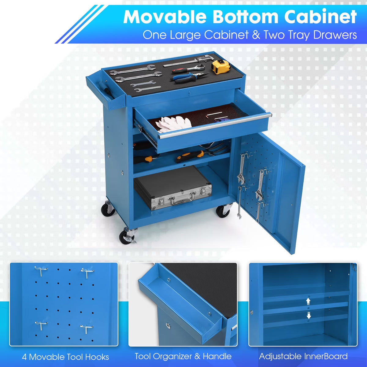 5-Drawer Rolling Tool Chest with Lockable Toolbox, Large Capacity Metal Tool Cabinet with Detachable Top Box, Storage Organizer for Garage & Workshop, Blue