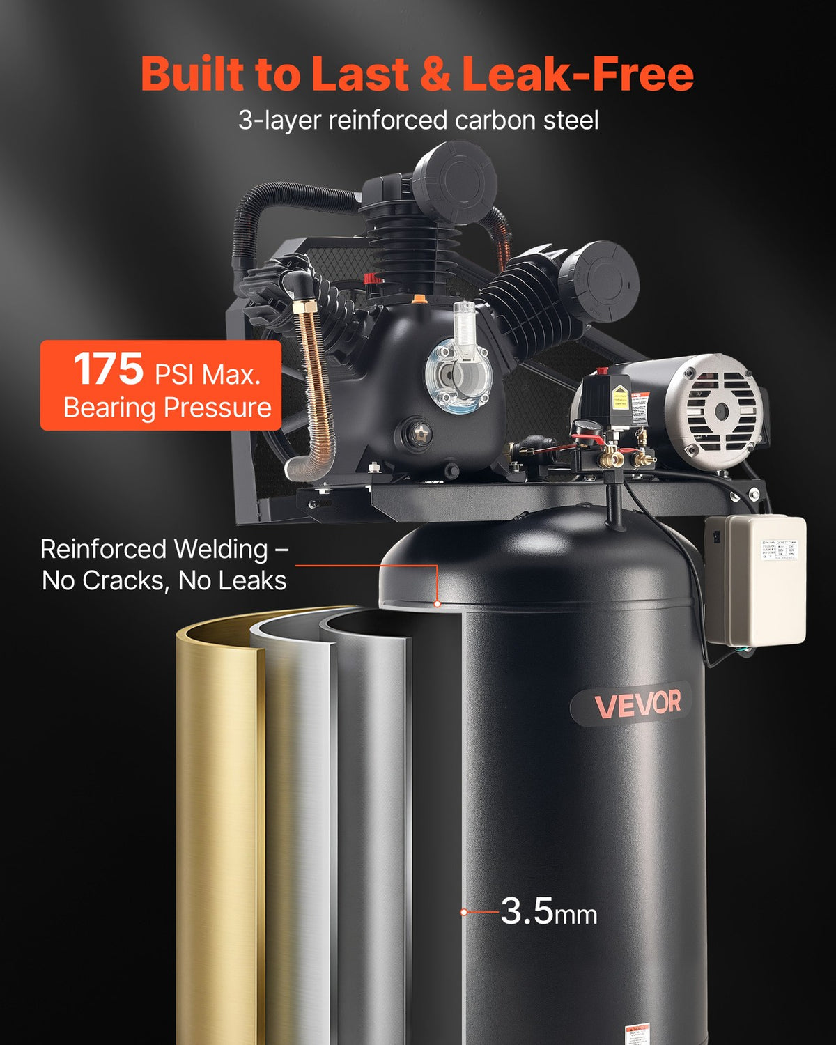 VEVOR 80 Gallons Heavy-Duty Air Compressor 10HP 17 SCFM at 90PSI Oil-Lubricated