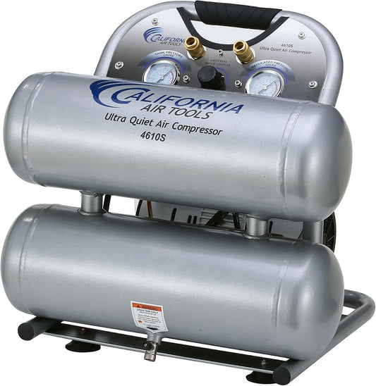 CAT-4610S Ultra Quiet & Oil-Free 1.0 Hp 4.6 Gallon Steel Twin Tank Electric Portable Air Compressor, Silver