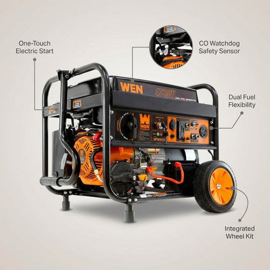 4,750-Watt 120V/240V Dual Fuel Portable Gas/Propane Generator with Wheel Kit, Electric Start and CO Watchdog