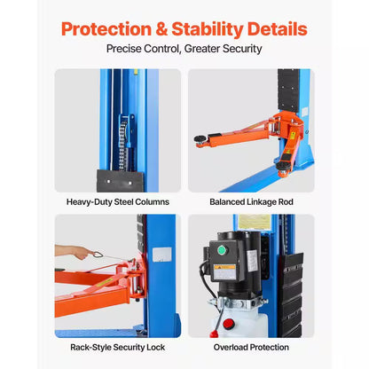 9000 Lbs. Capacity 2-Post Car Lift, 220V 2.95 HP Motor, 74.8-In. Height for Home Garage, Repair Shop and Workshop, Blue