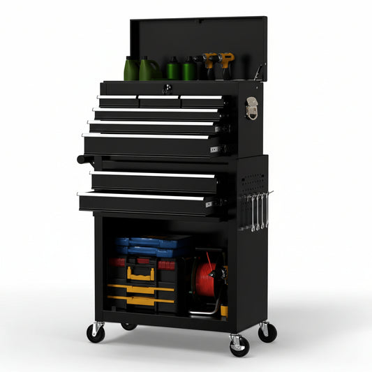 8 Drawer Rolling Tool Chest, Large Capacity Rolling Tool Box with Wheels, Locking Mechanical Tool Chest, Portable Tool Box with Sliding Drawers for Garage Workshop and Tool Room (Black)
