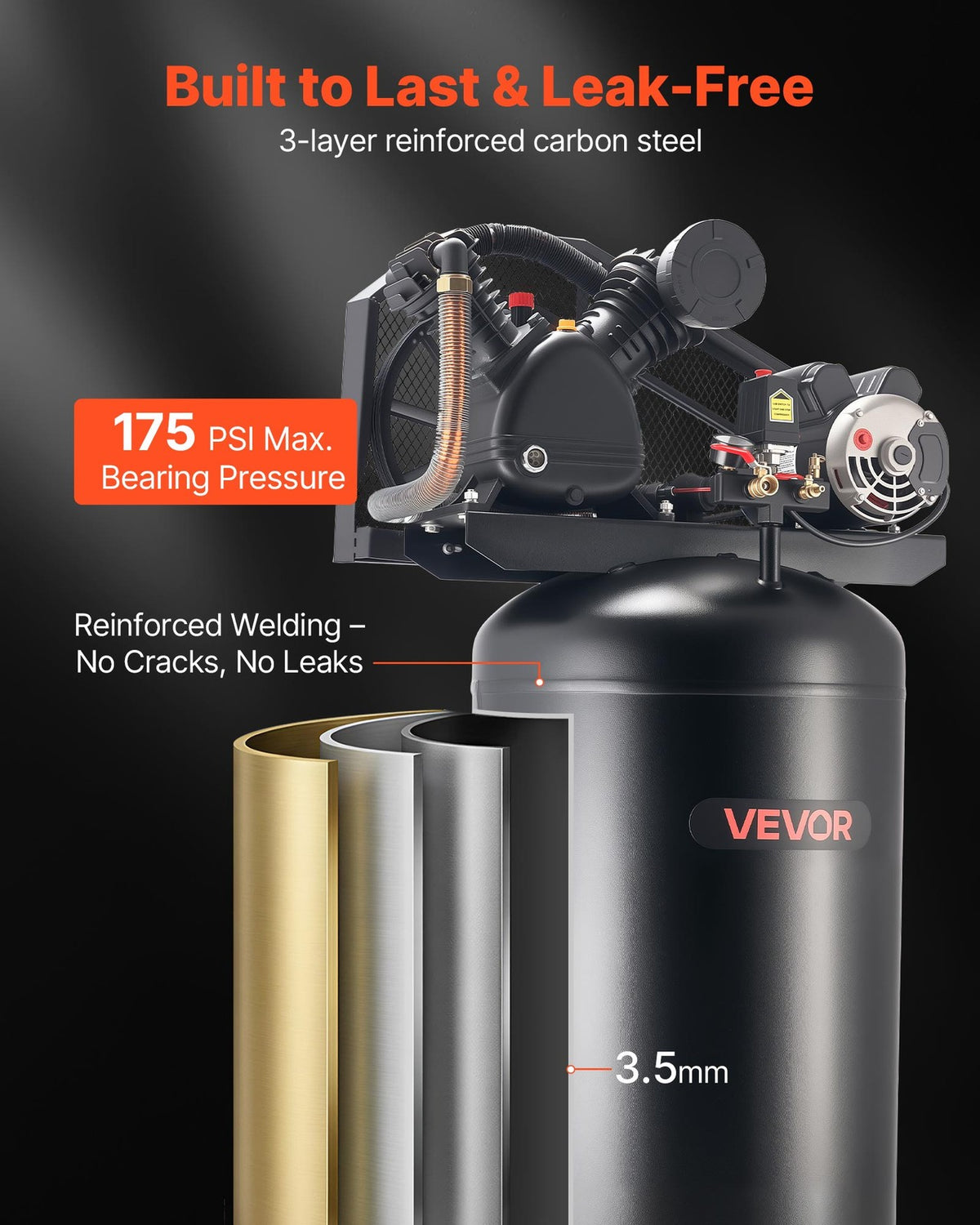 VEVOR 80 Gallons Heavy-Duty Air Compressor 5HP 10 SCFM at 90PSI Oil-Lubricated