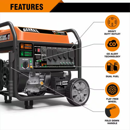 12,000/9000-Watt Electric Start Dual Fuel Gas Propane Powered Generator with 458 CC Engine