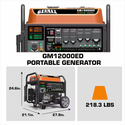 12,000/9000-Watt Electric Start Dual Fuel Gas Propane Powered Generator with 458 CC Engine