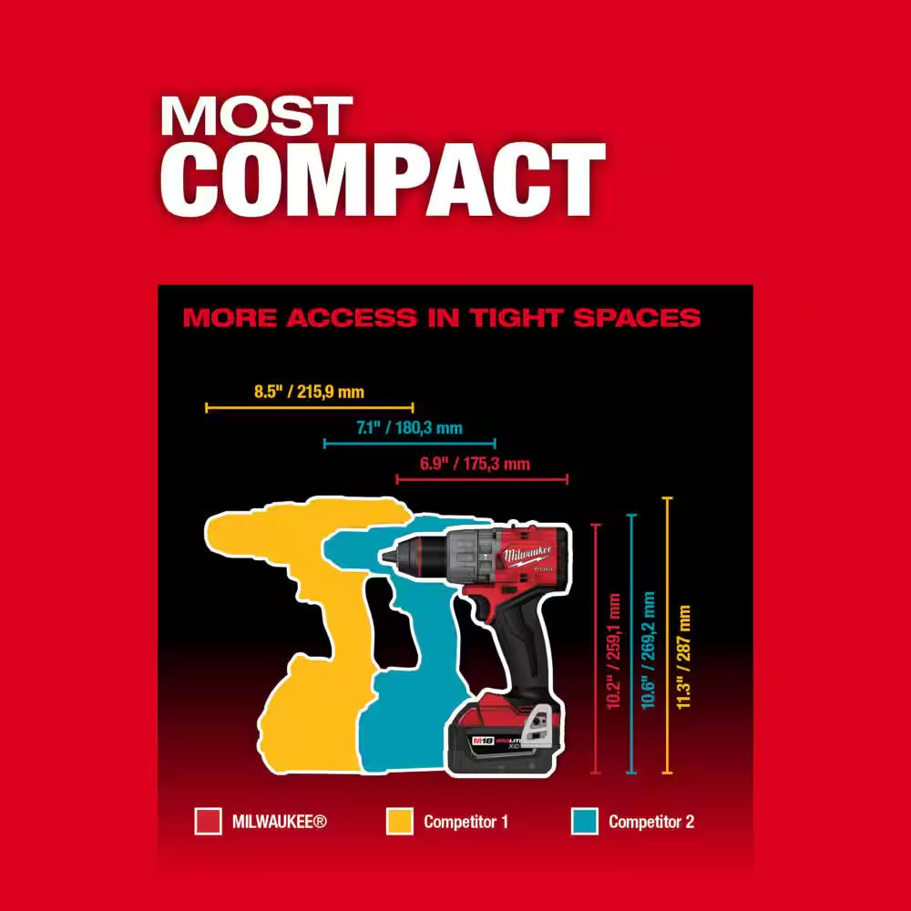 M18 FUEL 18V Lith-Ion Brushless Cordless 1/2 In. Hammer Drill/Driver W/ 5.0 Ah Battery & Screwdriver Bit Set