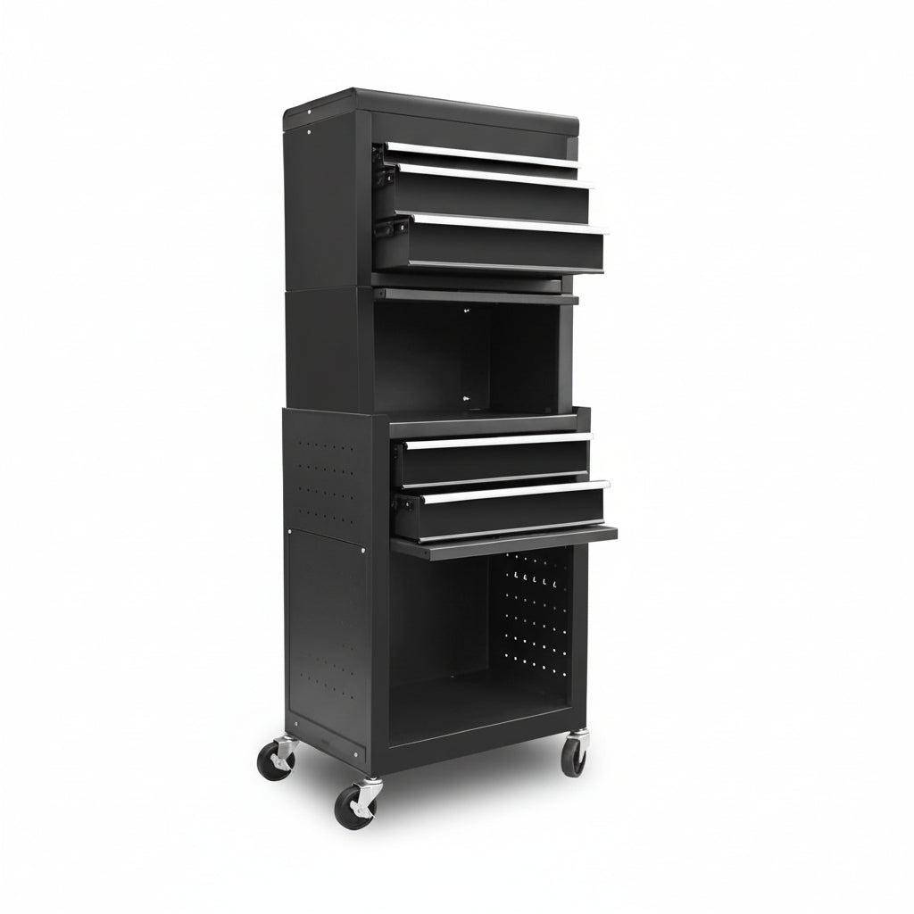 ATB225XBB Rolling Tool Chest for Home & Garage Workshop: 3-In-1 Tool Box Organizer with Lockable Wheels, Sliding Drawers and Detachable Top, Black