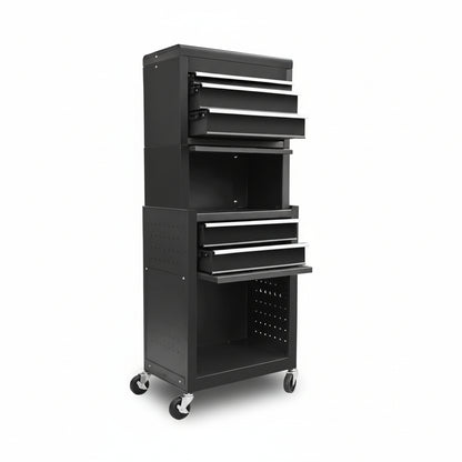 ATB225XBB Rolling Tool Chest for Home & Garage Workshop: 3-In-1 Tool Box Organizer with Lockable Wheels, Sliding Drawers and Detachable Top, Black