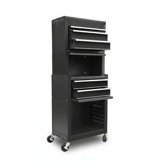 ATB225XBB Rolling Tool Chest for Home & Garage Workshop: 3-In-1 Tool Box Organizer with Lockable Wheels, Sliding Drawers and Detachable Top, Black