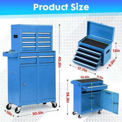 5-Drawer Rolling Tool Chest with Lockable Toolbox, Large Capacity Metal Tool Cabinet with Detachable Top Box, Storage Organizer for Garage & Workshop, Blue