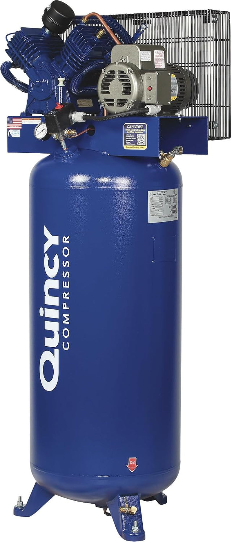 Quincy QT-54 Splash Lubricated Reciprocating Air Compressor - 5 HP, 230 Volt, 1 Phase, 60-Gallon Vertical, Model Number 2V41C60VC