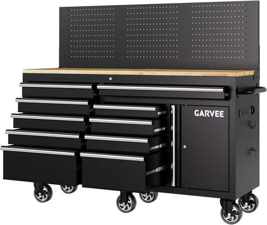 60 in Rolling Tool Chest, 10 Drawers Mobile Garage Tool Cabinet