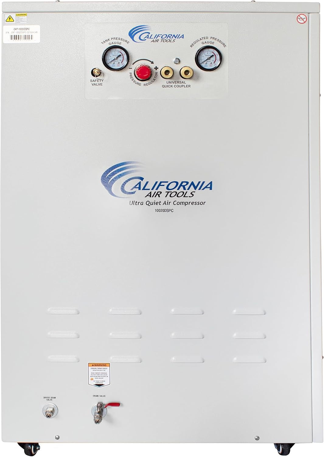10020DSPC 2.0 HP Ultra Quiet and Oil-Free Air Compressor, 10 Gallon Tank, 58 Db Noise Level, in Sound Proof Cabinet, with 80% Air Dryer and Aftercooler